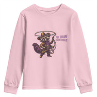 Mardi Gras Raccoon Youth Sweatshirt Yee Haw Cowboy Mardi Gras Carnival Trendy Meme