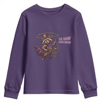 Mardi Gras Raccoon Youth Sweatshirt Yee Haw Cowboy Mardi Gras Carnival Trendy Meme