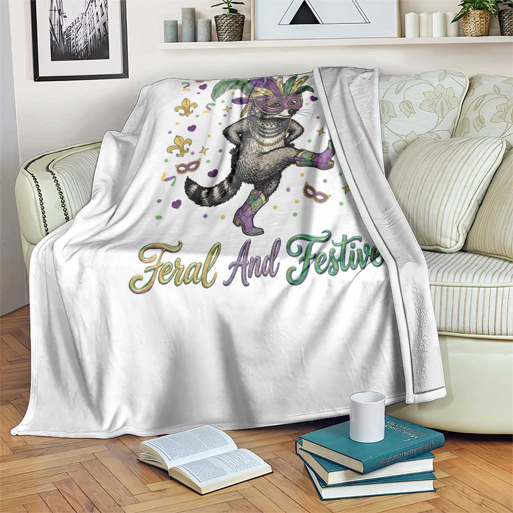 Mardi Gras Raccoon Throw Blanket Feral And Festive