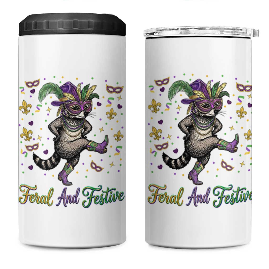 Mardi Gras Raccoon 4 in 1 Can Cooler Tumbler Feral And Festive