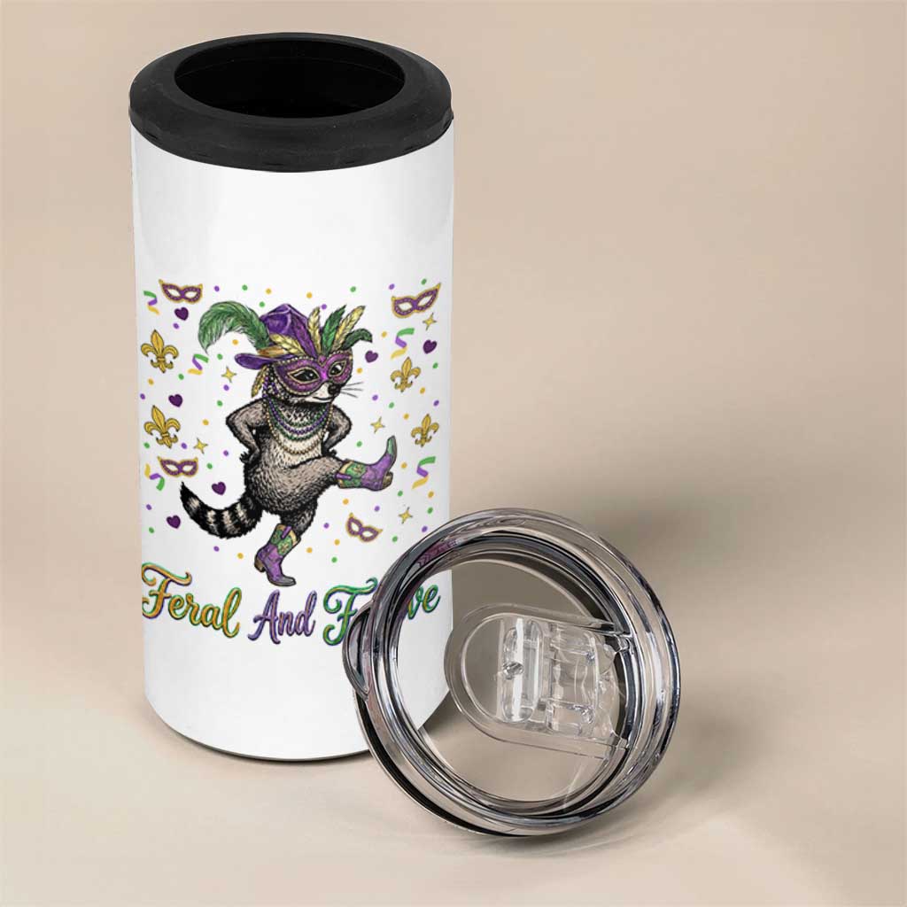 Mardi Gras Raccoon 4 in 1 Can Cooler Tumbler Feral And Festive