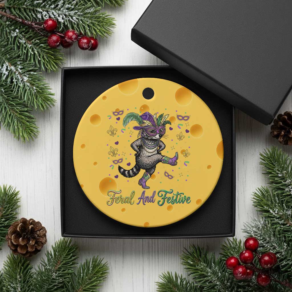 Mardi Gras Raccoon Ceramic Ornament Feral And Festive