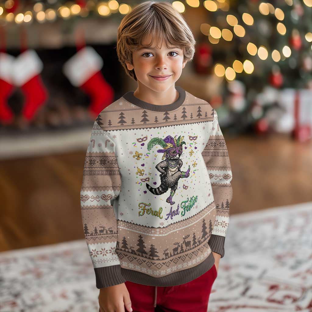 Mardi Gras Raccoon Ugly Christmas Sweater Feral And Festive