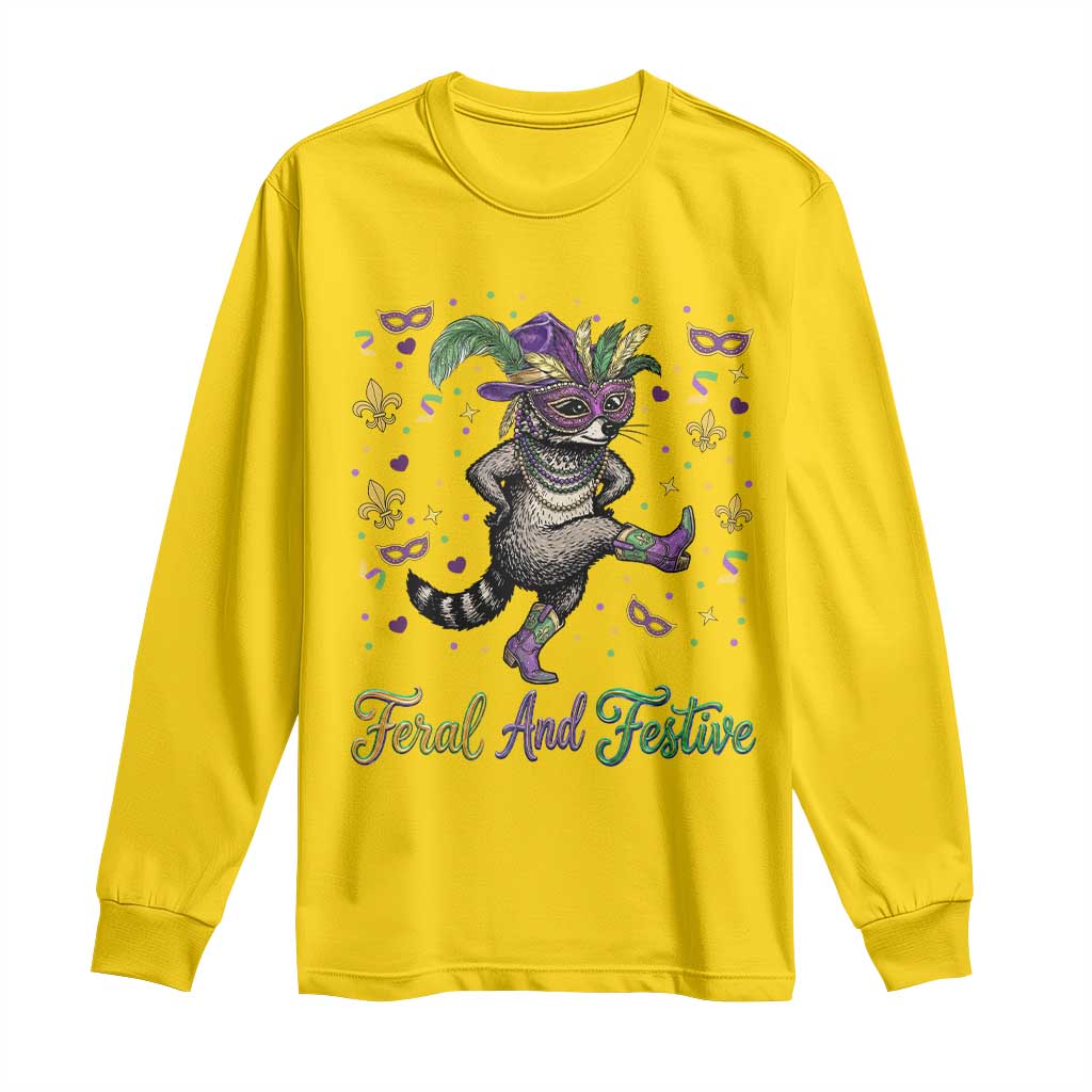 Mardi Gras Raccoon Long Sleeve Shirt Feral And Festive
