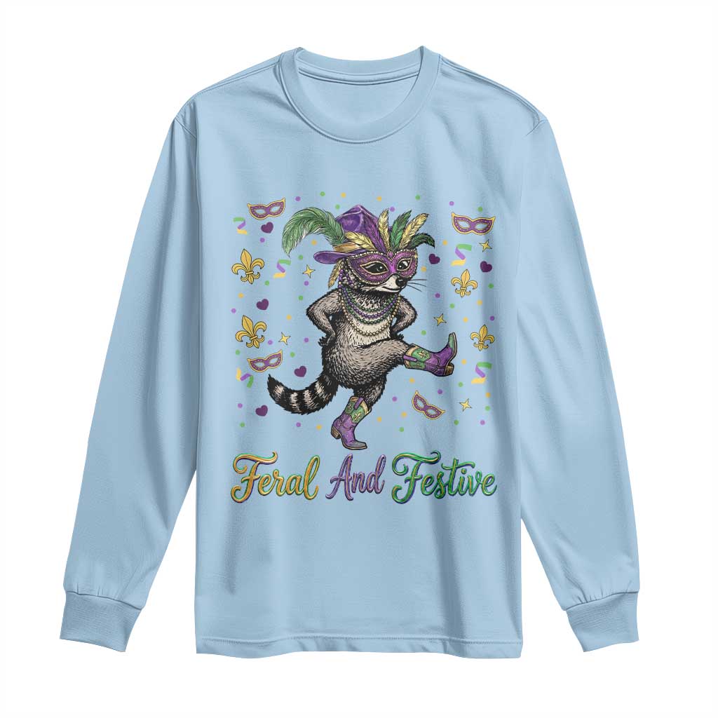 Mardi Gras Raccoon Long Sleeve Shirt Feral And Festive