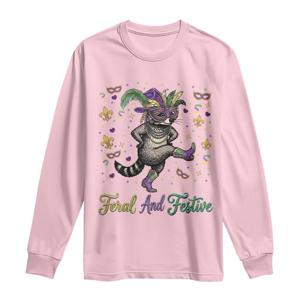 Mardi Gras Raccoon Long Sleeve Shirt Feral And Festive