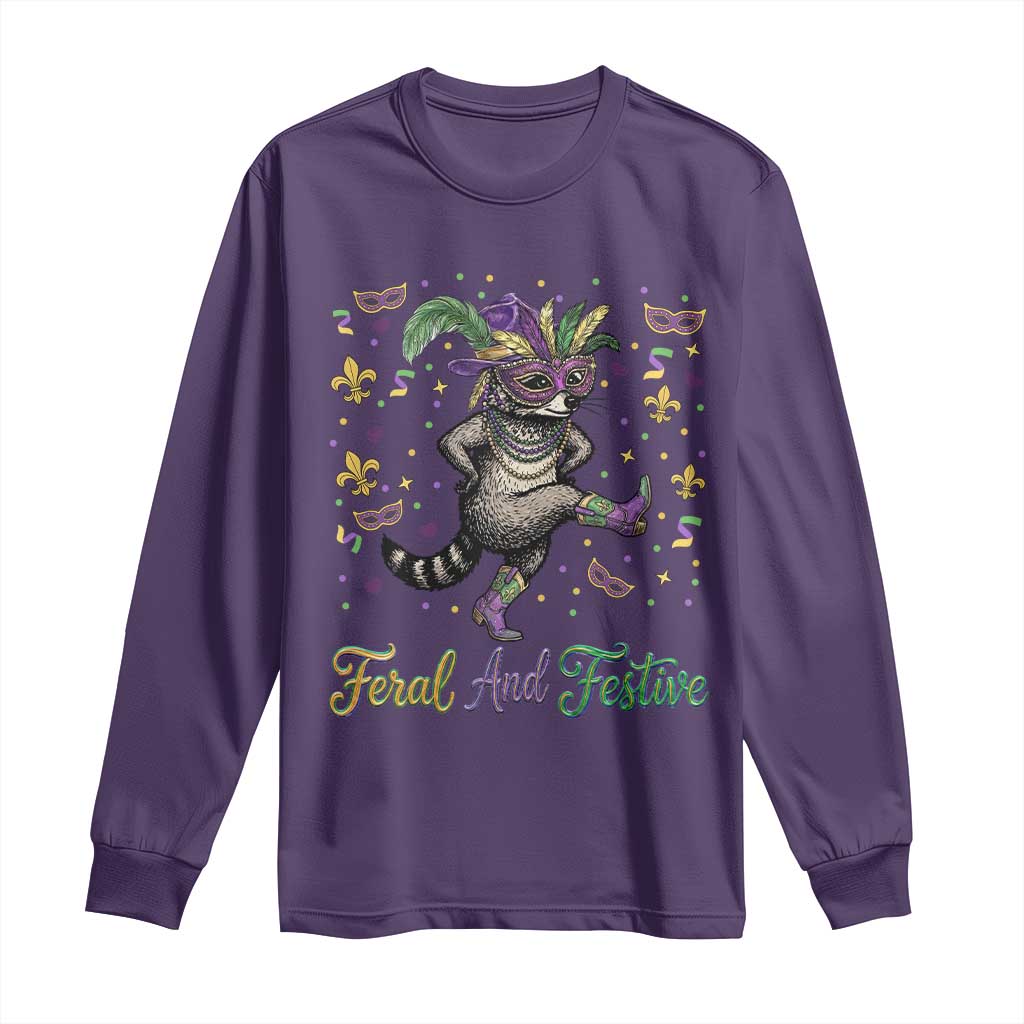 Mardi Gras Raccoon Long Sleeve Shirt Feral And Festive