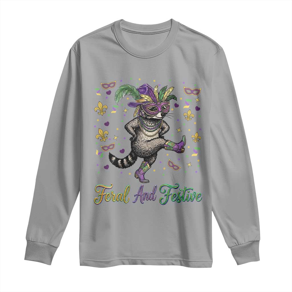 Mardi Gras Raccoon Long Sleeve Shirt Feral And Festive