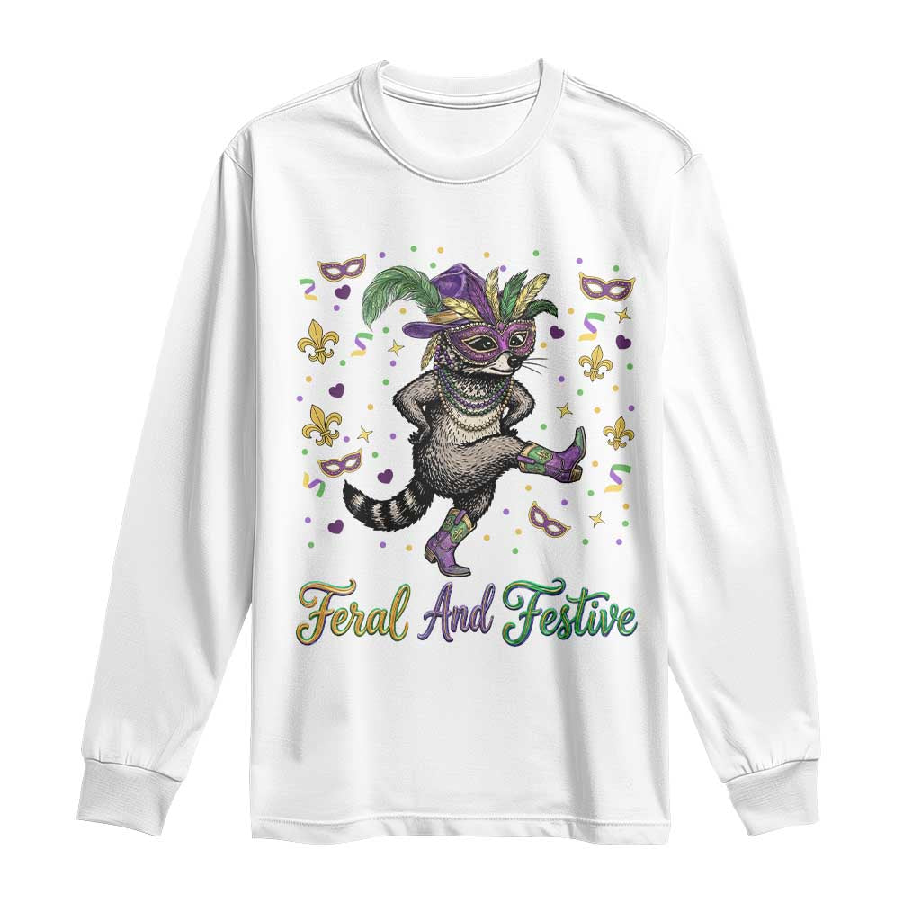 Mardi Gras Raccoon Long Sleeve Shirt Feral And Festive