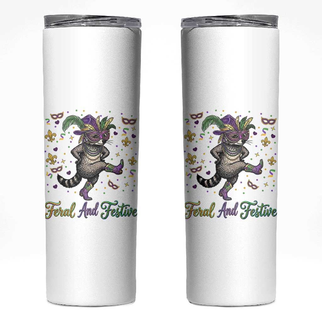 Mardi Gras Raccoon Skinny Tumbler Feral And Festive