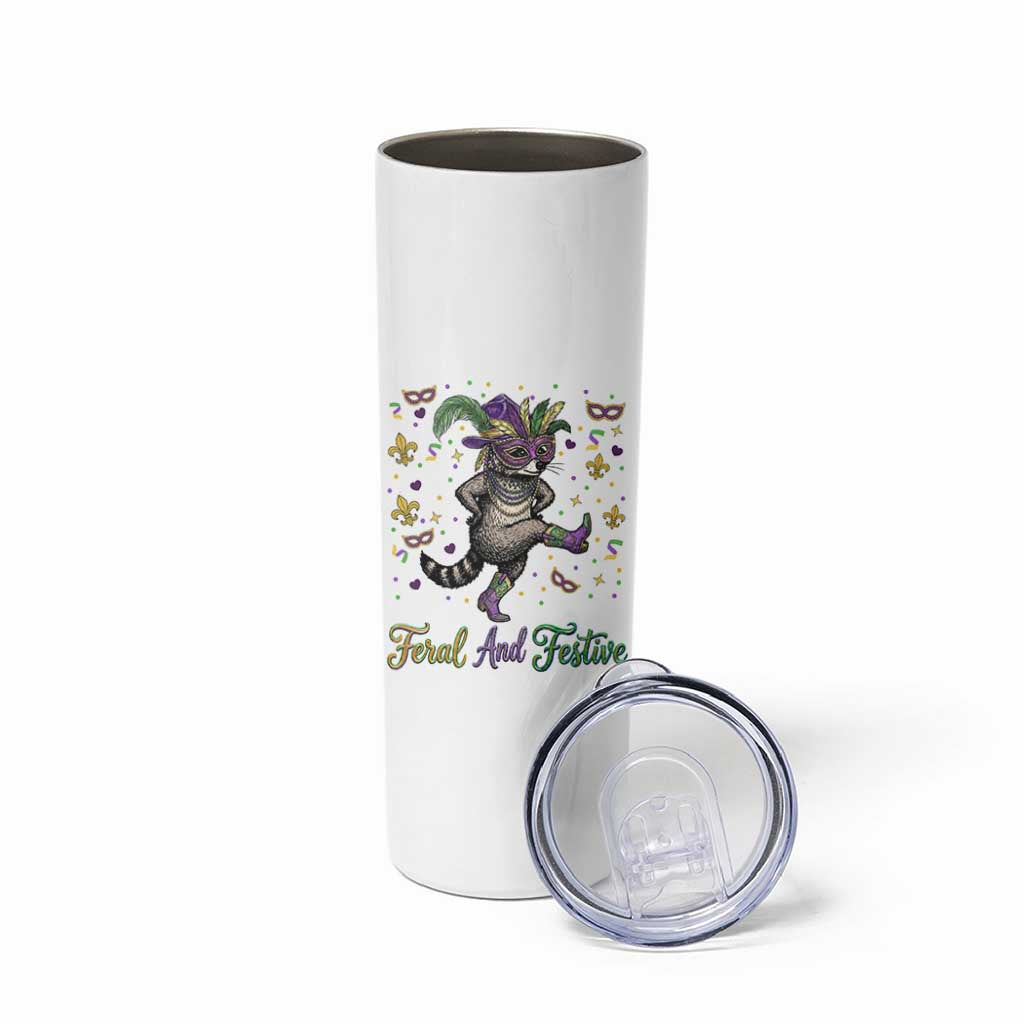 Mardi Gras Raccoon Skinny Tumbler Feral And Festive