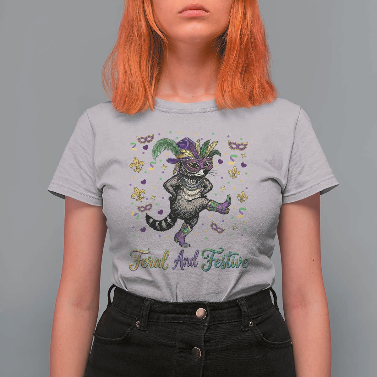 Mardi Gras Raccoon T Shirt For Women Feral And Festive