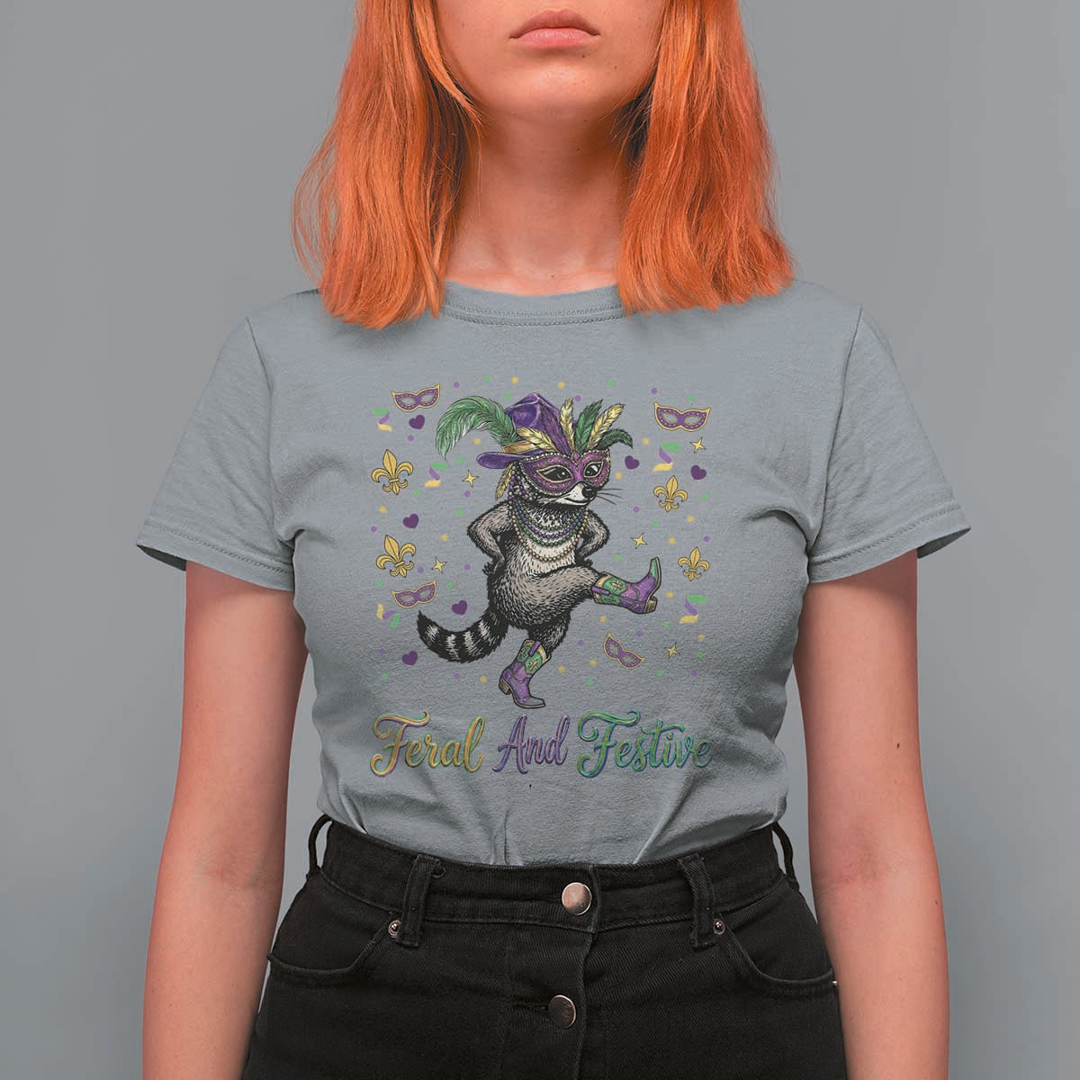 Mardi Gras Raccoon T Shirt For Women Feral And Festive