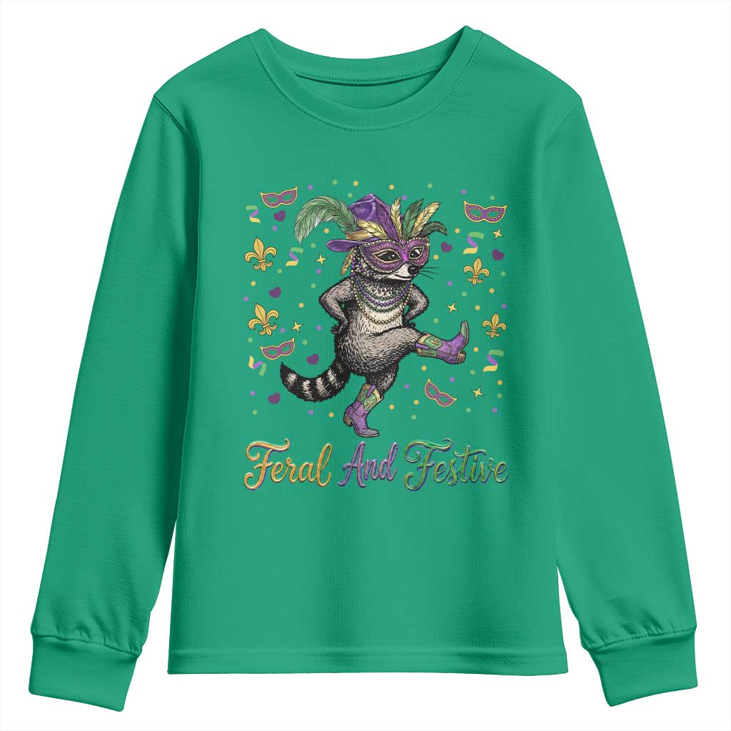 Mardi Gras Raccoon Youth Sweatshirt Feral And Festive