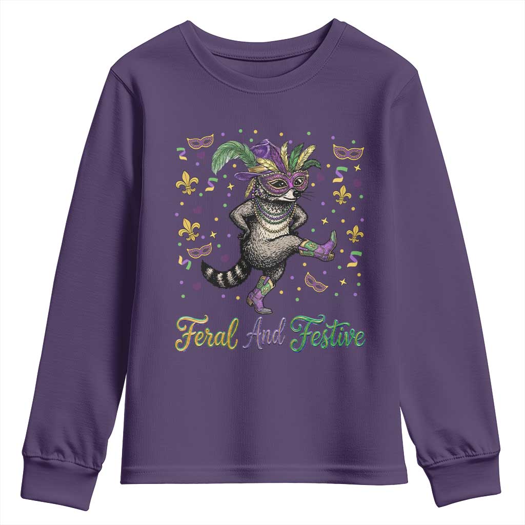 Mardi Gras Raccoon Youth Sweatshirt Feral And Festive