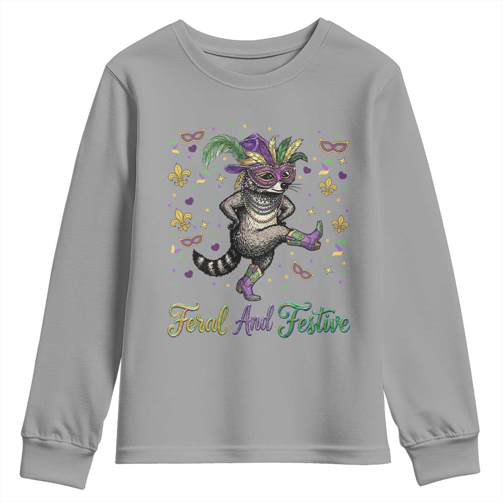 Mardi Gras Raccoon Youth Sweatshirt Feral And Festive