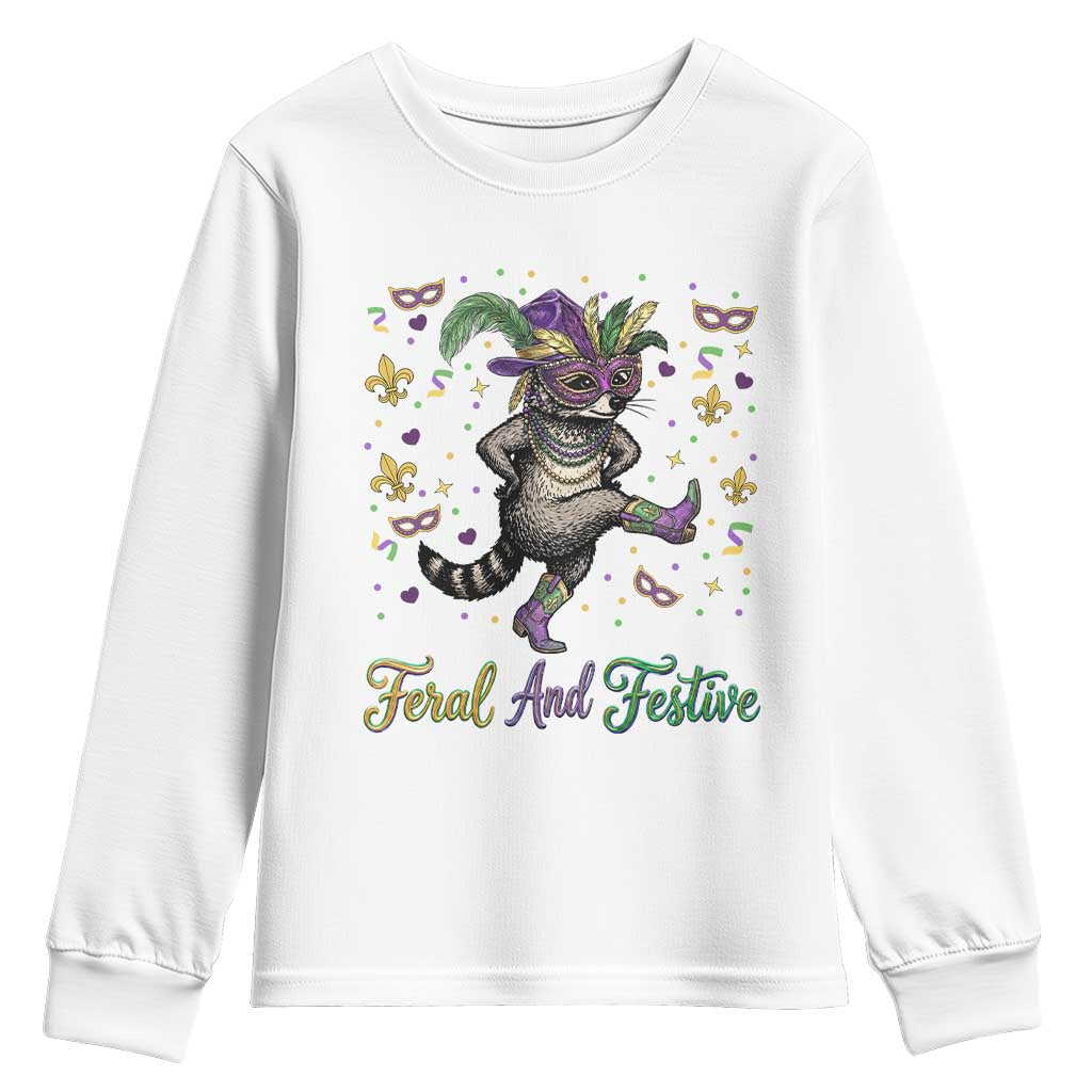 Mardi Gras Raccoon Youth Sweatshirt Feral And Festive