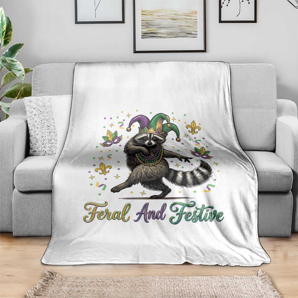 Mardi Gras Raccoon Throw Blanket Feral And Festive Trased Panda