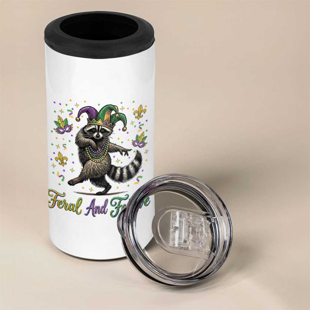Mardi Gras Raccoon 4 in 1 Can Cooler Tumbler Feral And Festive Trased Panda