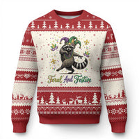 Mardi Gras Raccoon Ugly Christmas Sweater Feral And Festive Trased Panda
