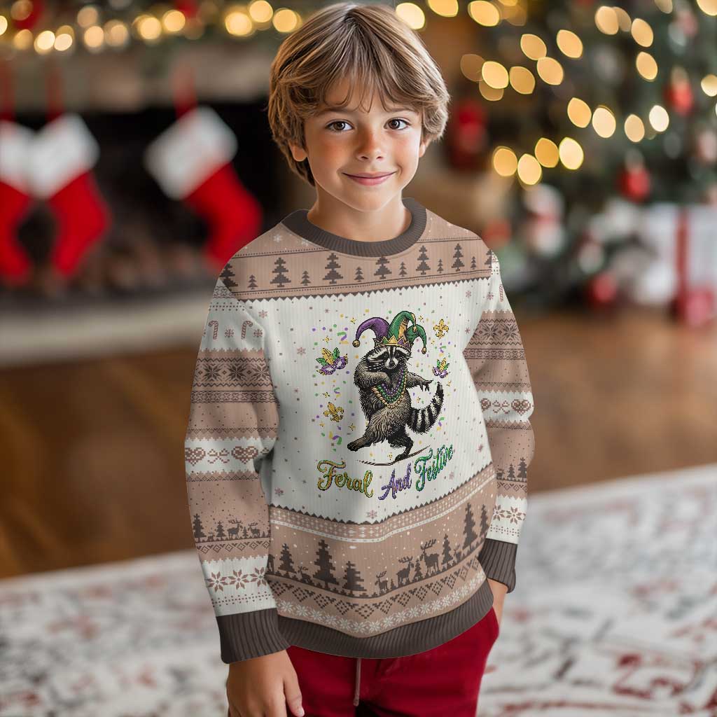 Mardi Gras Raccoon Ugly Christmas Sweater Feral And Festive Trased Panda