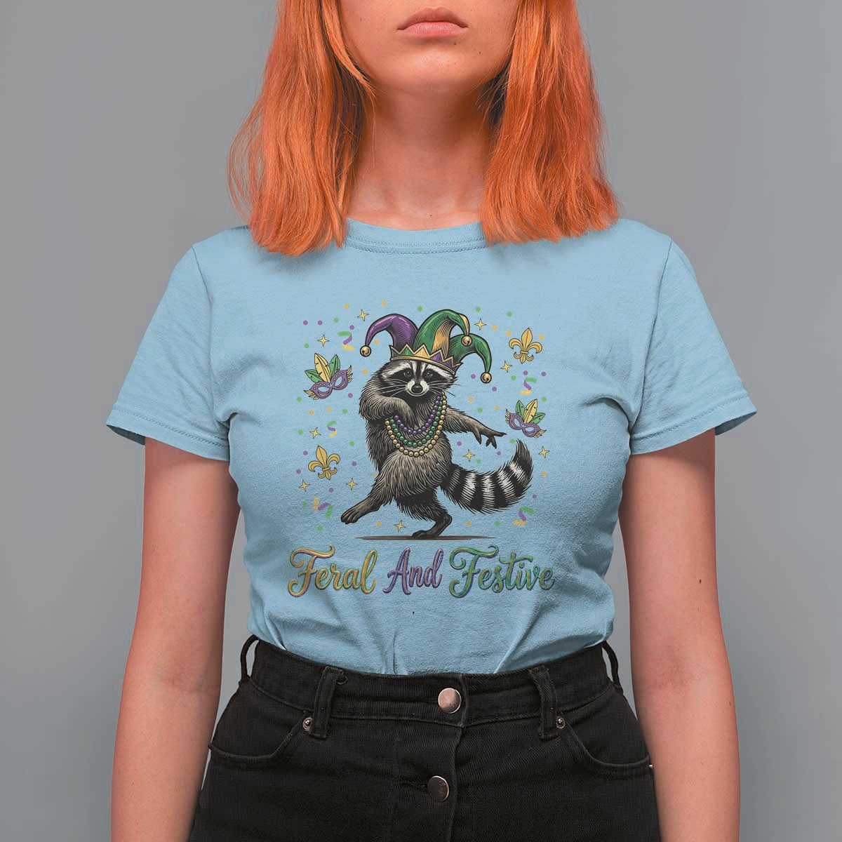 Mardi Gras Raccoon T Shirt For Women Feral And Festive Trased Panda