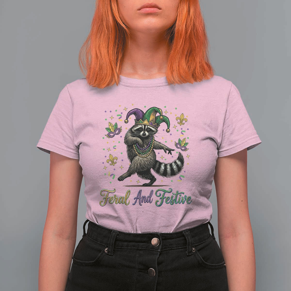 Mardi Gras Raccoon T Shirt For Women Feral And Festive Trased Panda