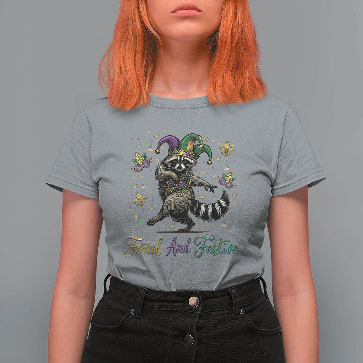 Mardi Gras Raccoon T Shirt For Women Feral And Festive Trased Panda
