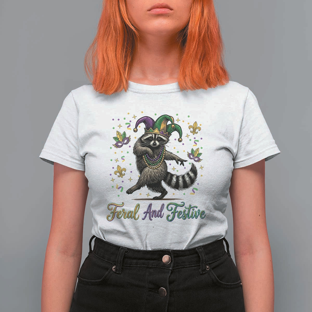 Mardi Gras Raccoon T Shirt For Women Feral And Festive Trased Panda