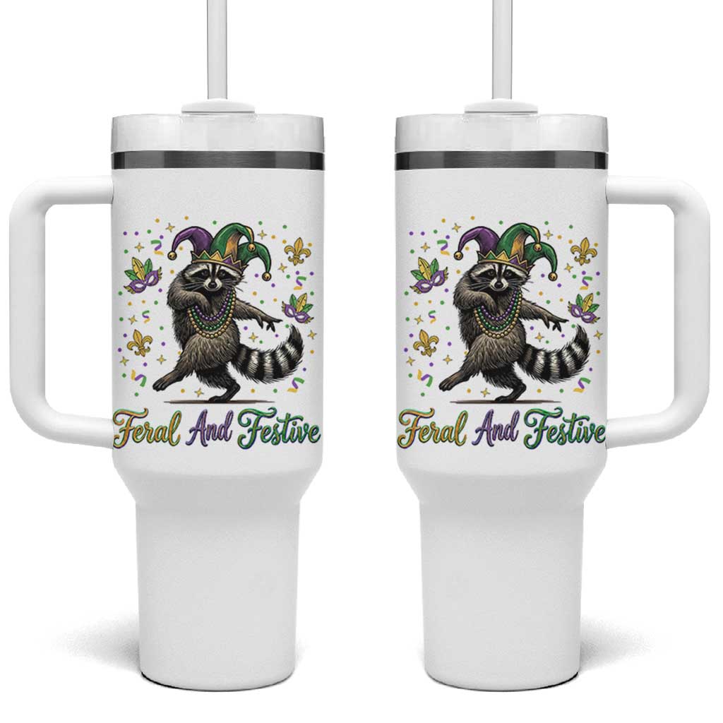 Mardi Gras Raccoon Tumbler With Handle Feral And Festive Trased Panda