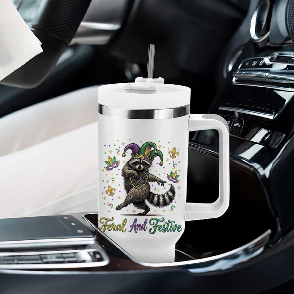 Mardi Gras Raccoon Tumbler With Handle Feral And Festive Trased Panda