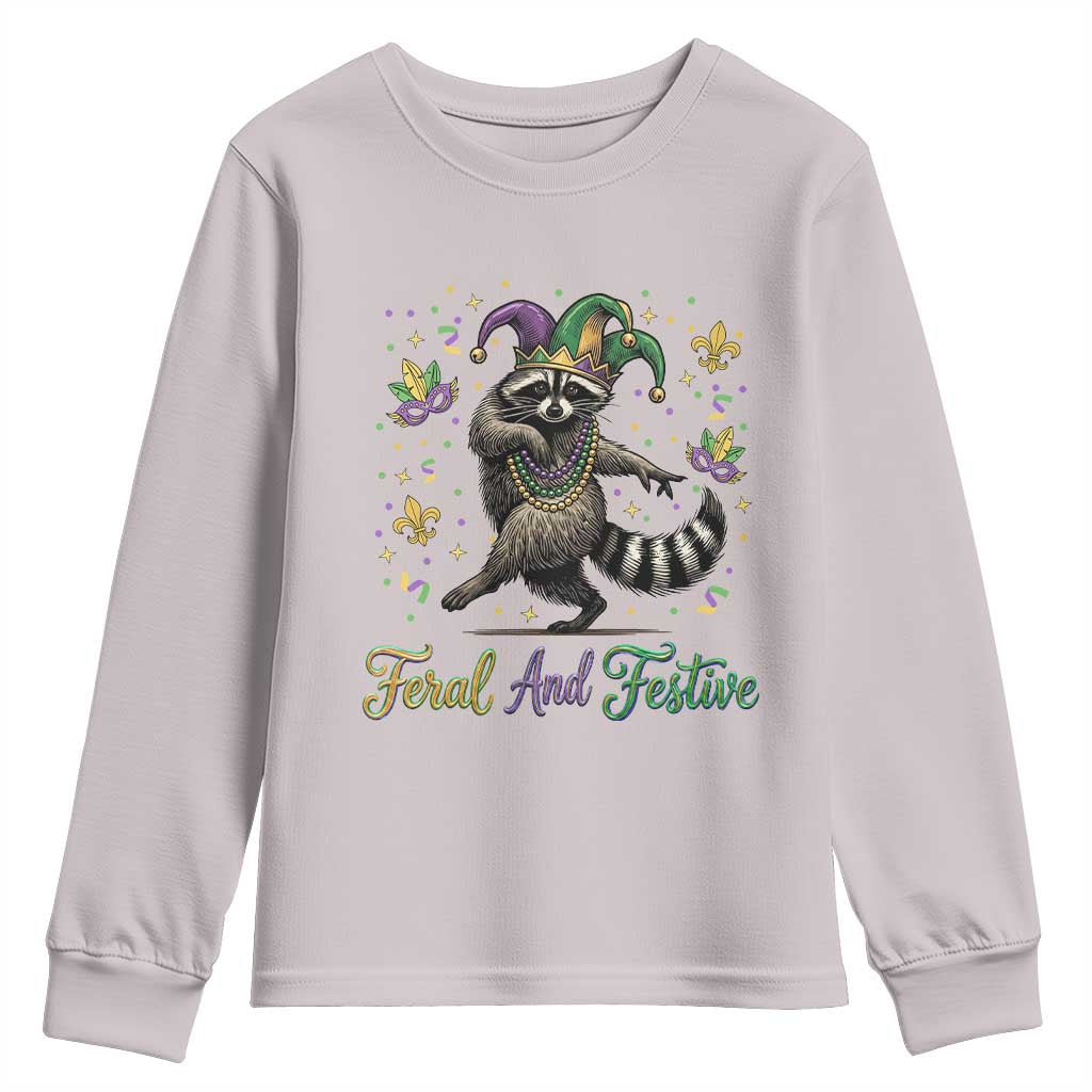 Mardi Gras Raccoon Youth Sweatshirt Feral And Festive Trased Panda