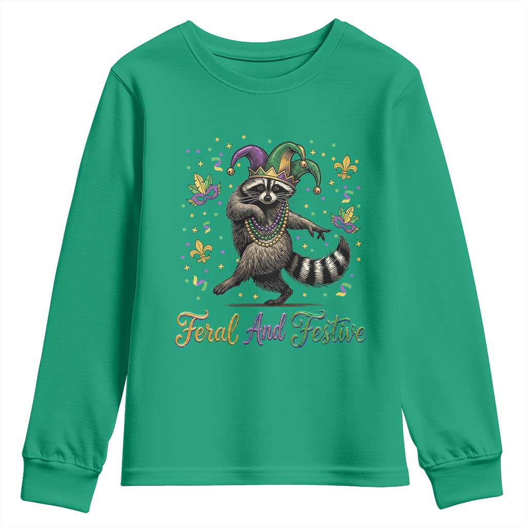 Mardi Gras Raccoon Youth Sweatshirt Feral And Festive Trased Panda