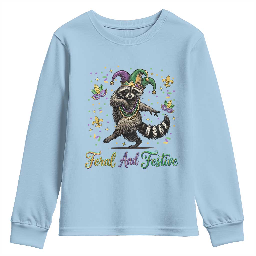 Mardi Gras Raccoon Youth Sweatshirt Feral And Festive Trased Panda