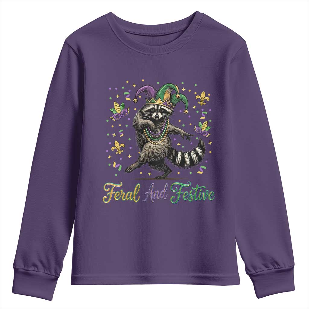 Mardi Gras Raccoon Youth Sweatshirt Feral And Festive Trased Panda
