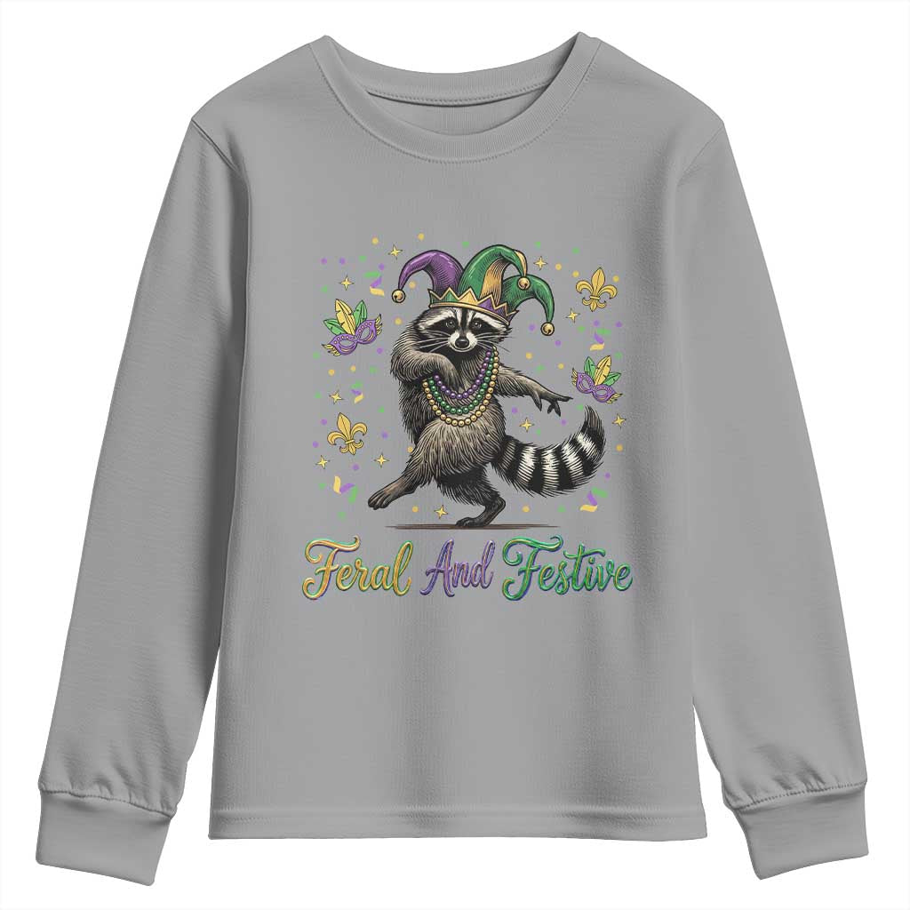 Mardi Gras Raccoon Youth Sweatshirt Feral And Festive Trased Panda