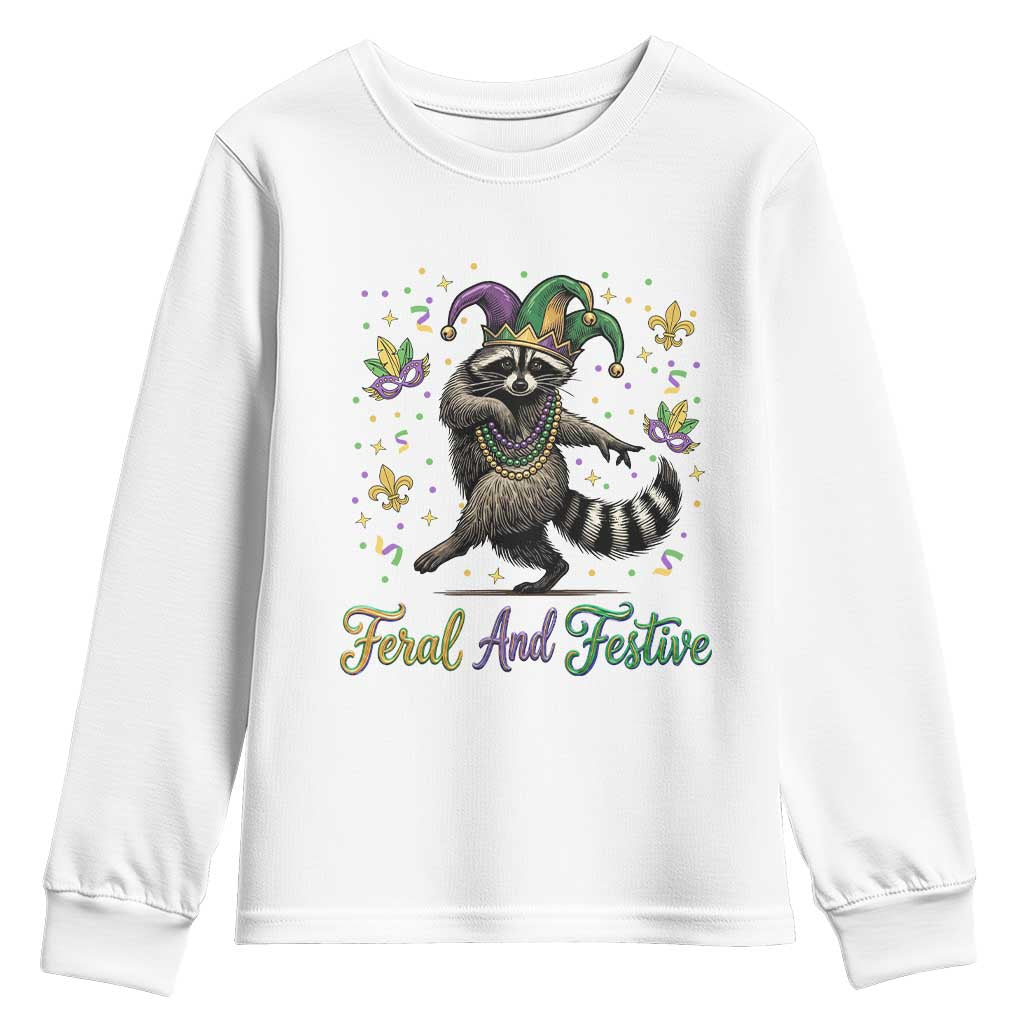 Mardi Gras Raccoon Youth Sweatshirt Feral And Festive Trased Panda
