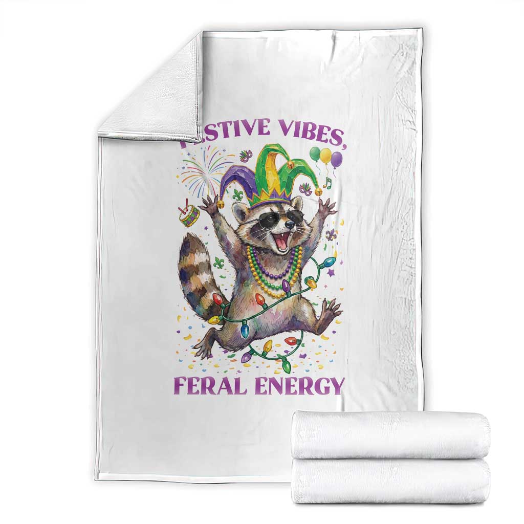 Mardi Gras Raccoon Throw Blanket Festive Vibes Feral Energy