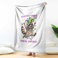 Mardi Gras Raccoon Throw Blanket Festive Vibes Feral Energy