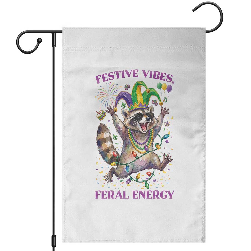 Mardi Gras Raccoon Garden Flag Festive Vibes Feral Energy
