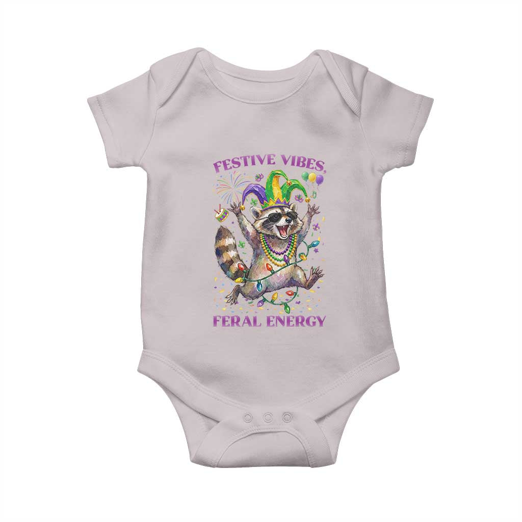 Mardi Gras Raccoon Baby Onesie Festive Vibes Feral Energy