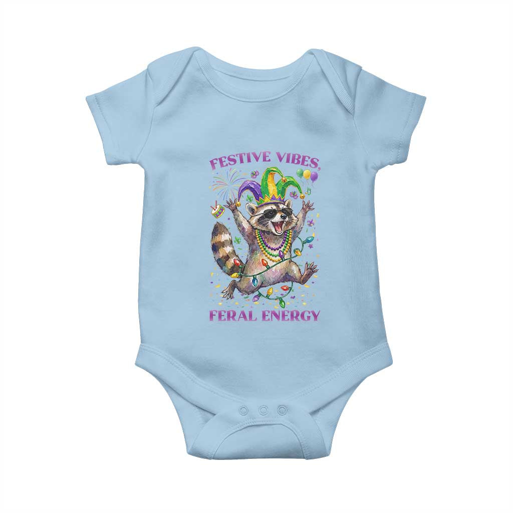 Mardi Gras Raccoon Baby Onesie Festive Vibes Feral Energy