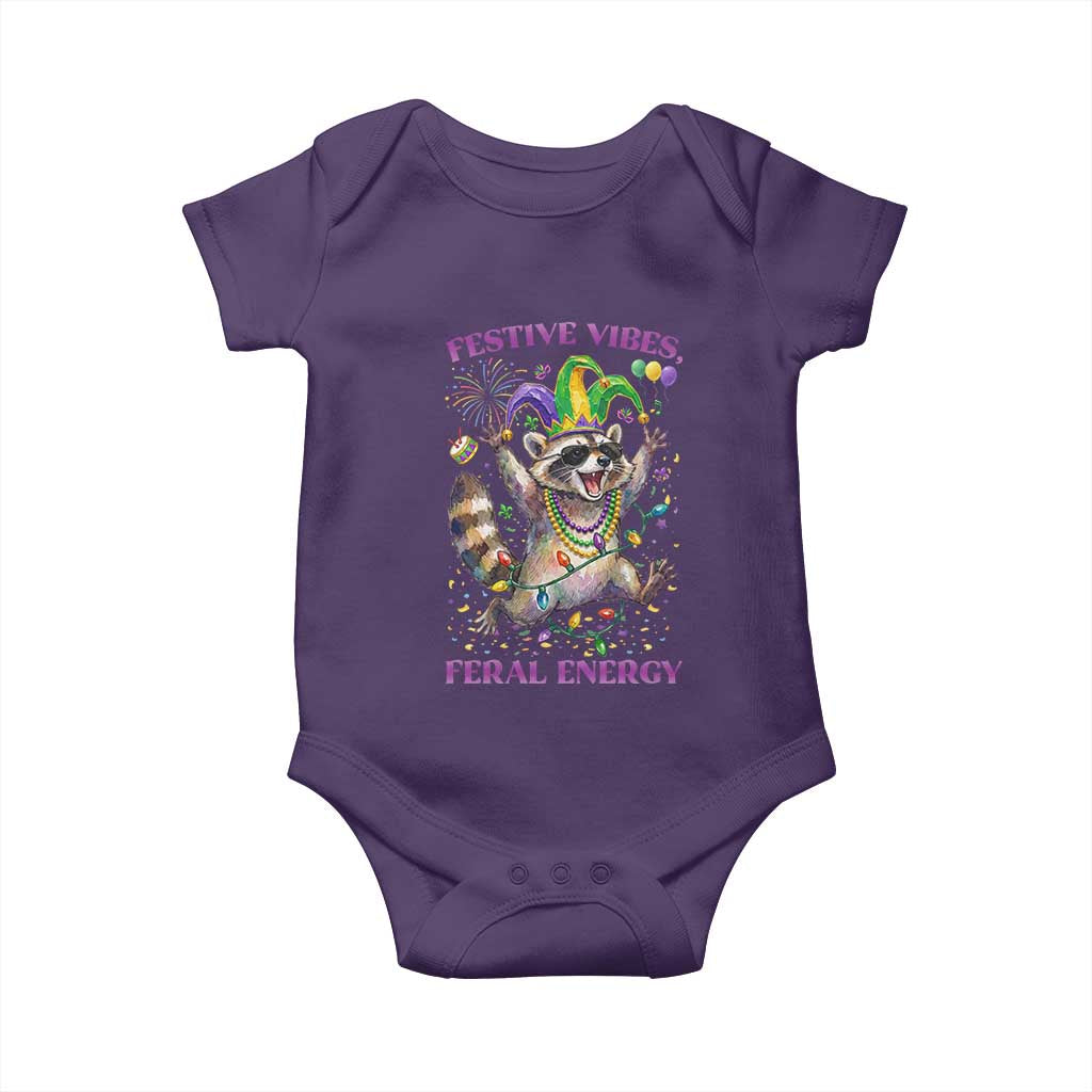Mardi Gras Raccoon Baby Onesie Festive Vibes Feral Energy