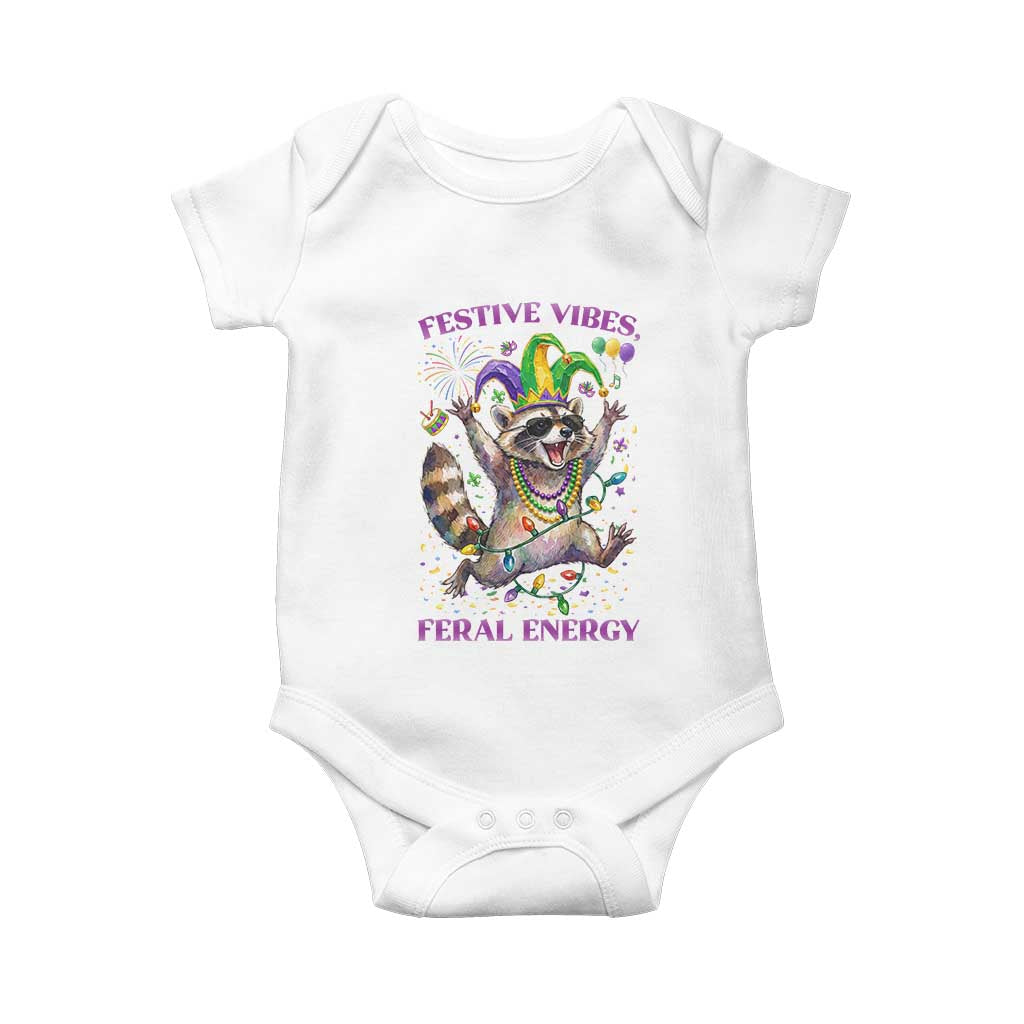 Mardi Gras Raccoon Baby Onesie Festive Vibes Feral Energy