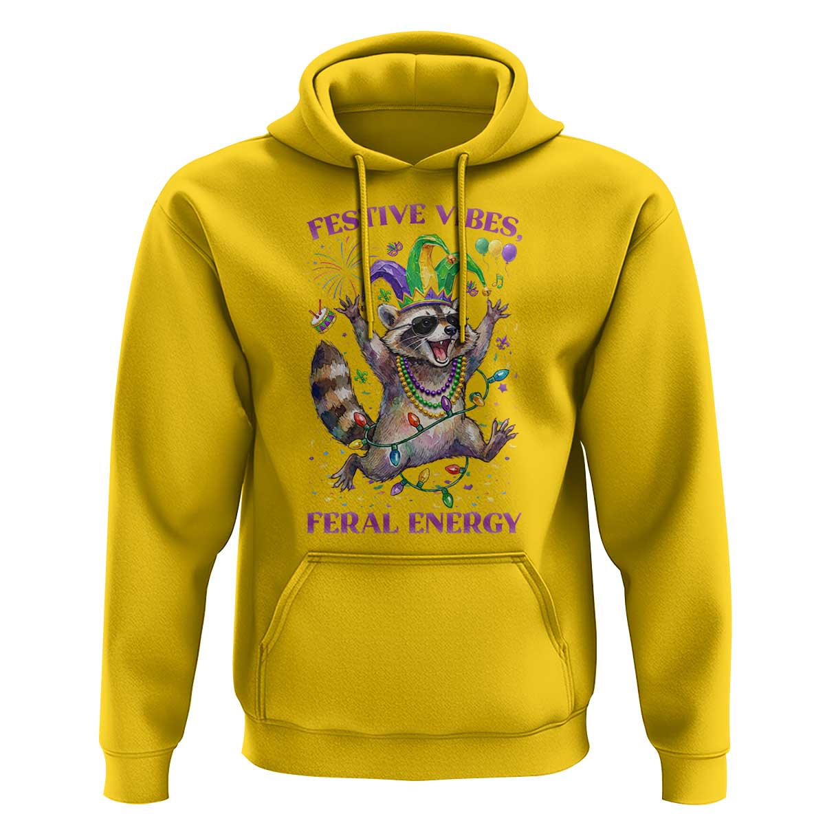 Mardi Gras Raccoon Hoodie Festive Vibes Feral Energy