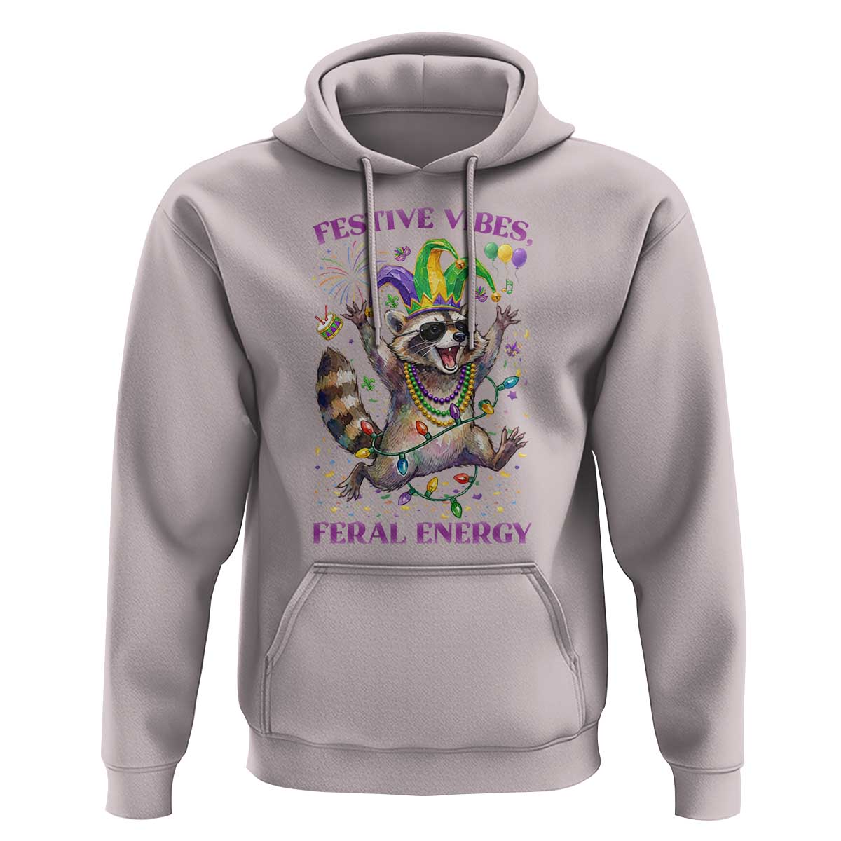 Mardi Gras Raccoon Hoodie Festive Vibes Feral Energy
