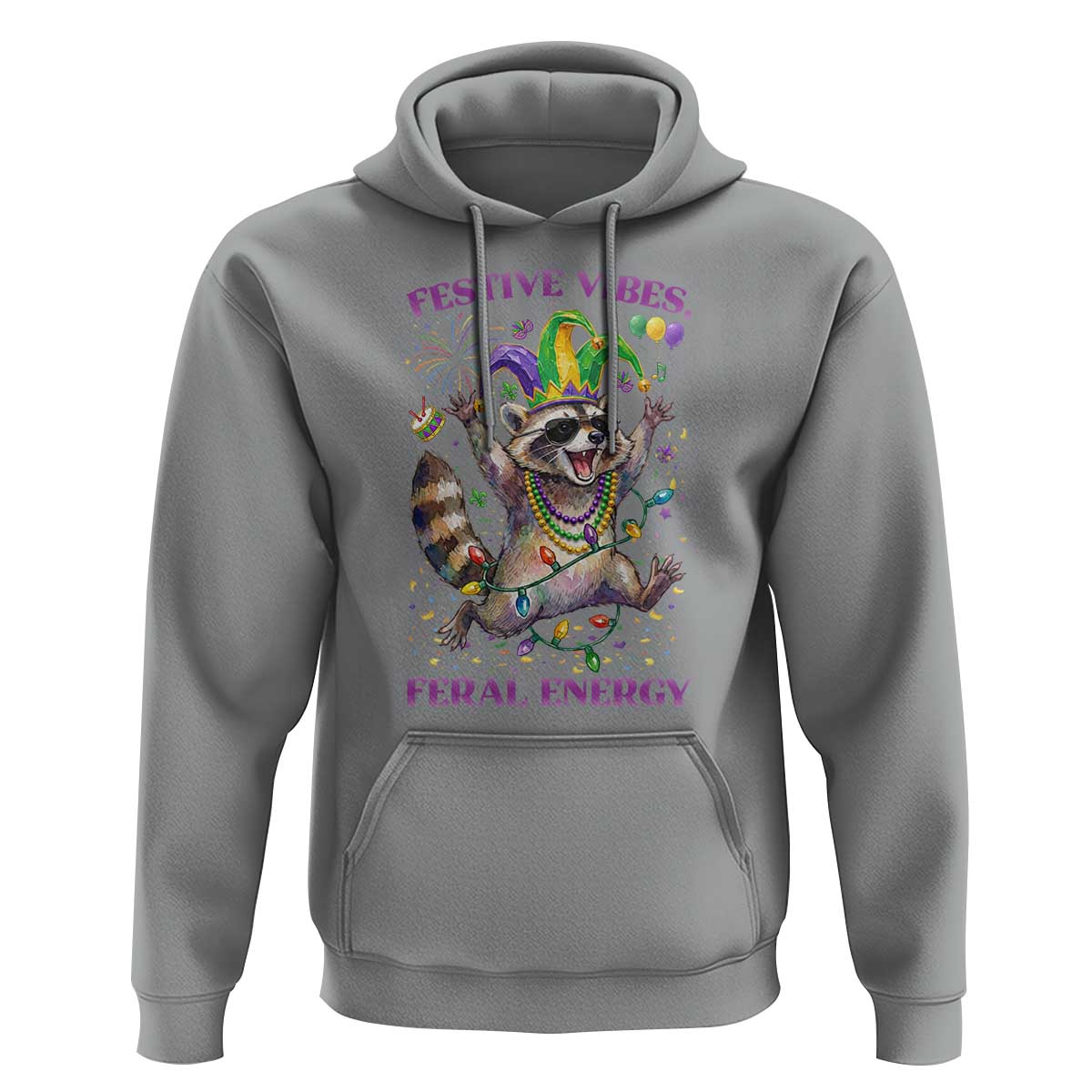 Mardi Gras Raccoon Hoodie Festive Vibes Feral Energy