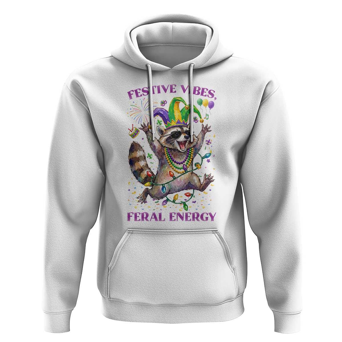 Mardi Gras Raccoon Hoodie Festive Vibes Feral Energy