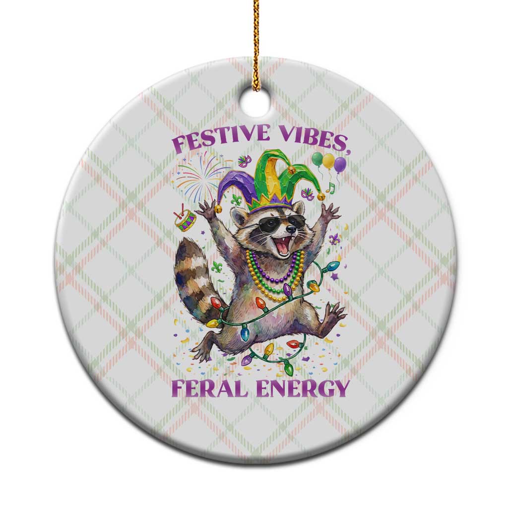 Mardi Gras Raccoon Ceramic Ornament Festive Vibes Feral Energy