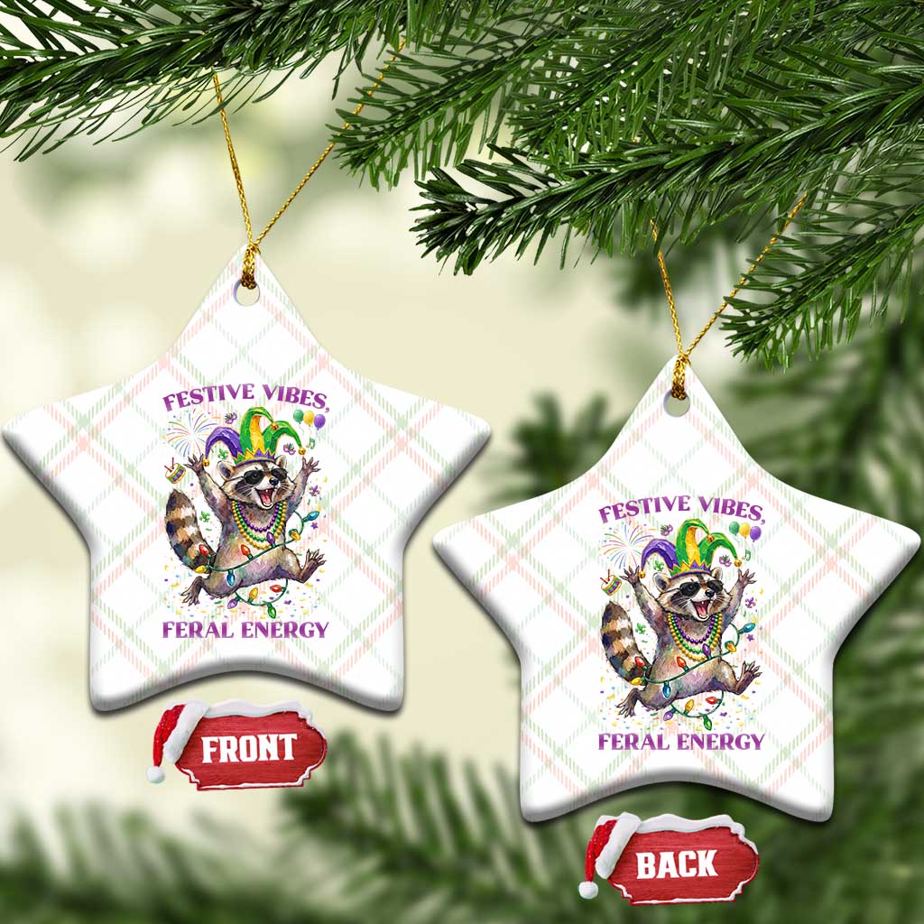 Mardi Gras Raccoon Ceramic Ornament Festive Vibes Feral Energy